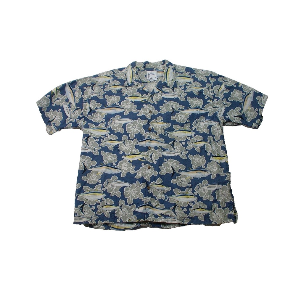 Guy Harvey Men Swordfish Marlin Short Sleeve Cotton Button Up Shirt Plus Size 2X